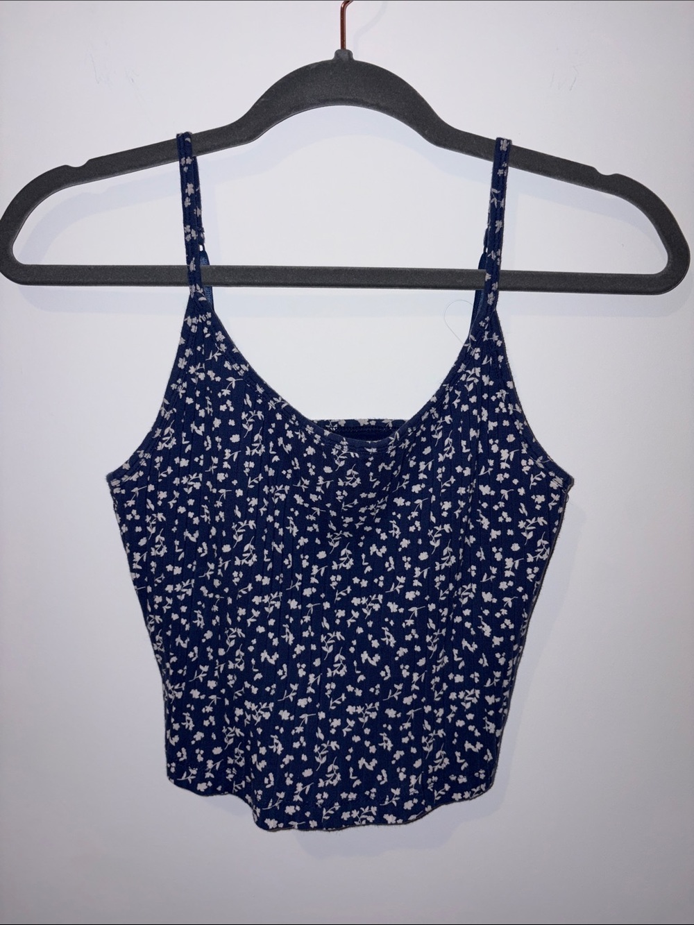 Navy Floral Cami Tank Top with Shelf Bra